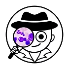 Icon der Microsite mit Strichmännchen mit Hut und Lupe in der Hand