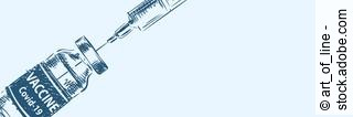 Vaccine Covid-19 long banner, syringe and vial medicine bottle v