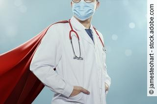 Closeup Doctor with mask and cape hero